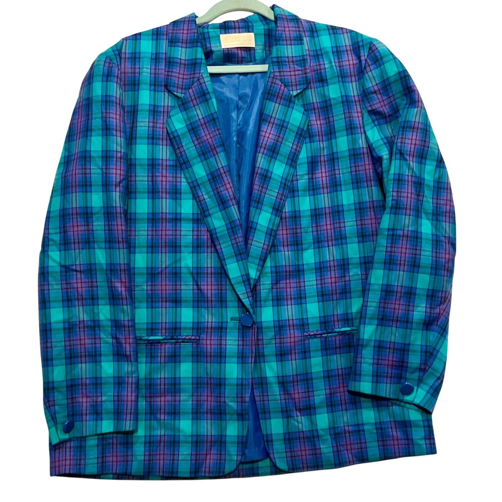 Vintage Pendleton sophisticates retro plaid women's blazer Rayon 18 blue green